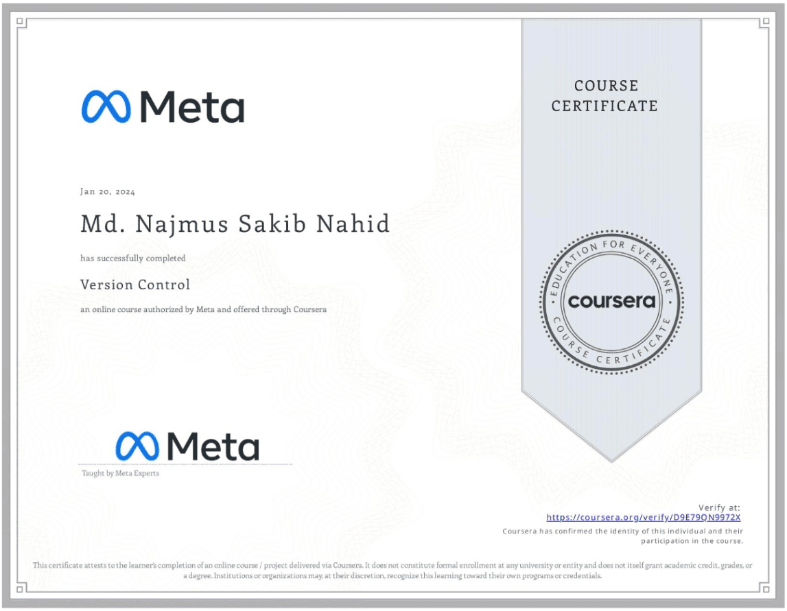 GitHub Version Control Certificate Preview