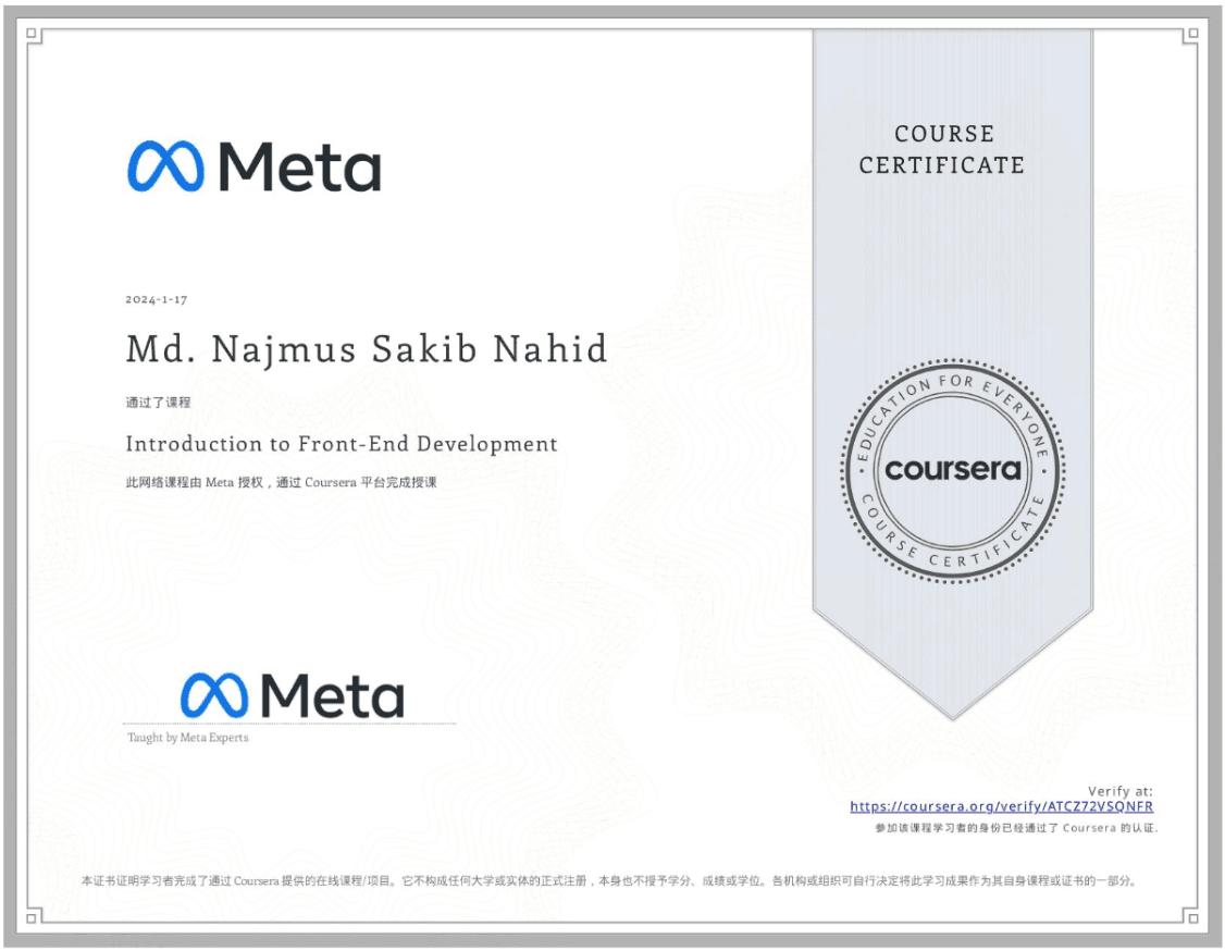 Introduction to Front-End Development Certificate Preview