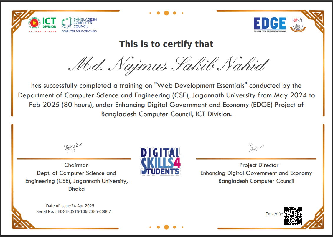 Web Development Essentials Certificate Preview